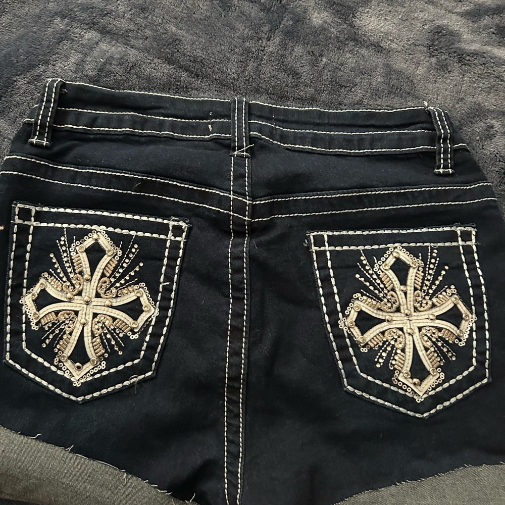 BAMBOO Black Jean Shorts with Embellished Pockets